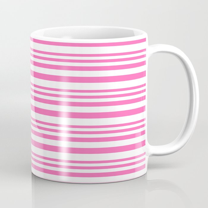 Hot Pink and White Colored Lined/Striped Pattern Coffee Mug