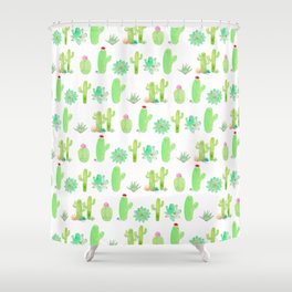 Watercolor Cactus Print Shower Curtain