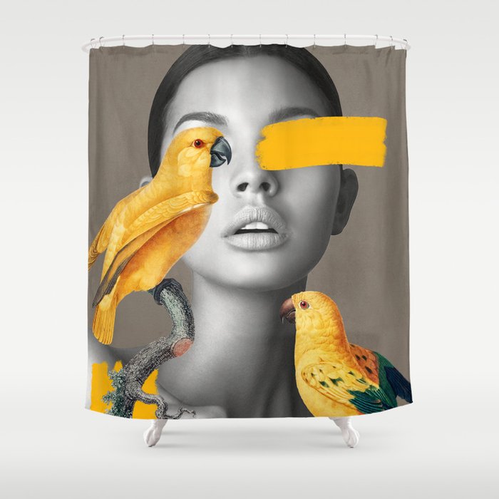 Girl with Parrots Shower Curtain