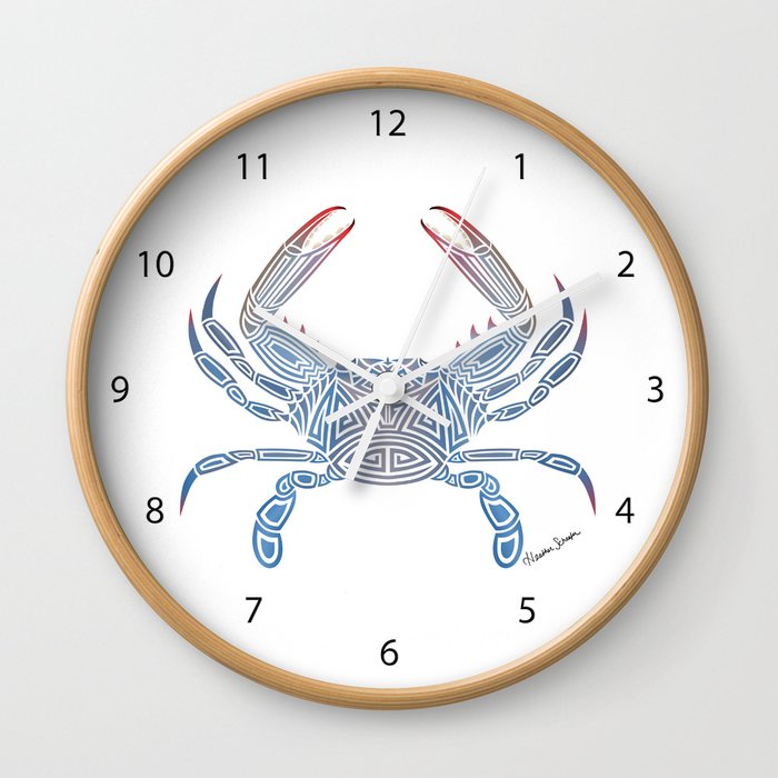 Tribal Blue Crab Wall Clock