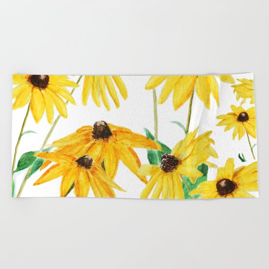 yellow sun choke flower Beach Towel