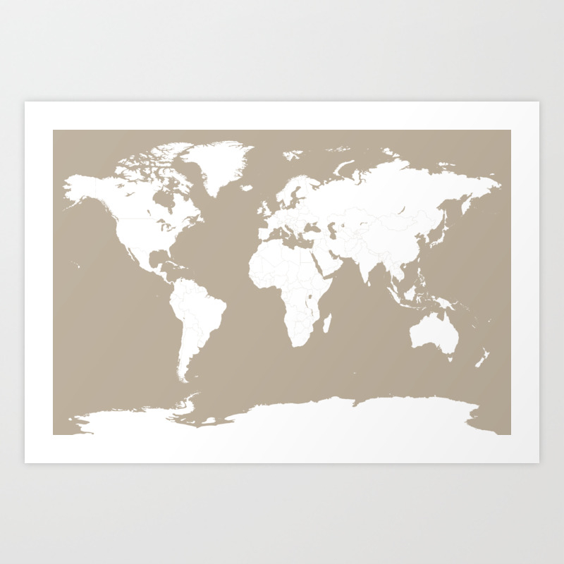 Modern World Map Print Minimalist World Map in Neutral Taupe | Neutral Modern Travel Map 