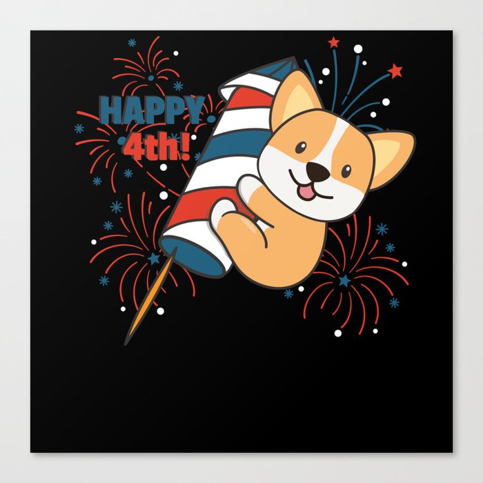 Corgi For The Fourth Of July Fireworks Rocket Canvas Print