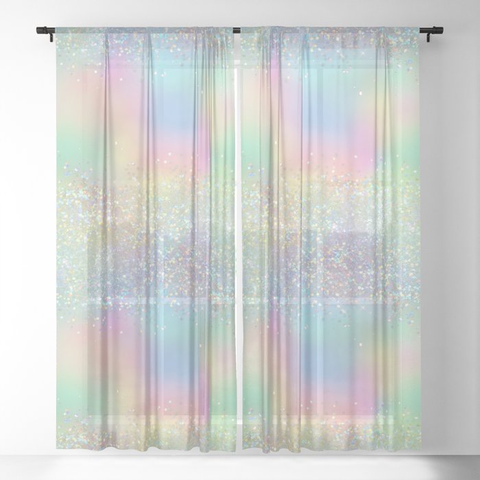 Pretty Rainbow Holographic Glitter Sheer Curtain