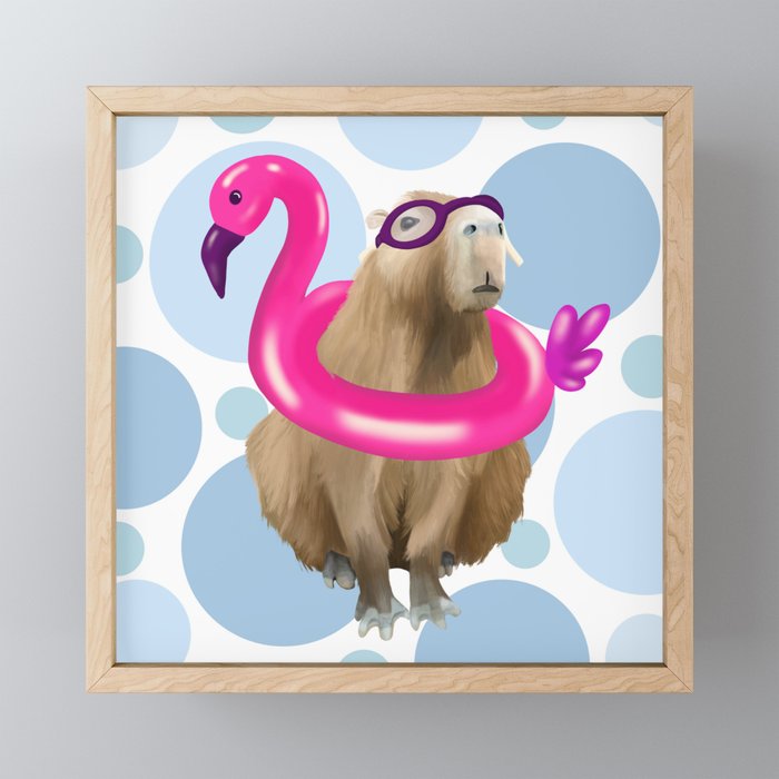 Funny Capybara - Summertime Pool Party Framed Mini Art Print