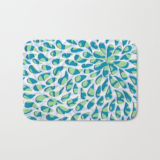 Organic Petals Pattern Blue Green Bath Mat