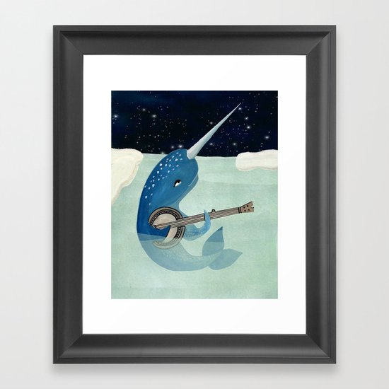 Narwhal's Aquarelle - Narwhal Plays Banjo Framed Art Print