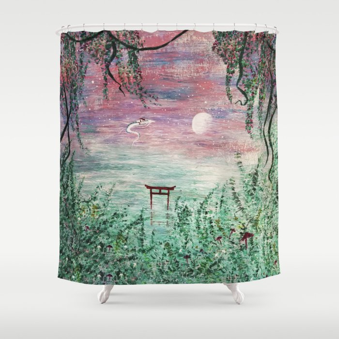 Haku and Chihiro Painting Shower Curtain