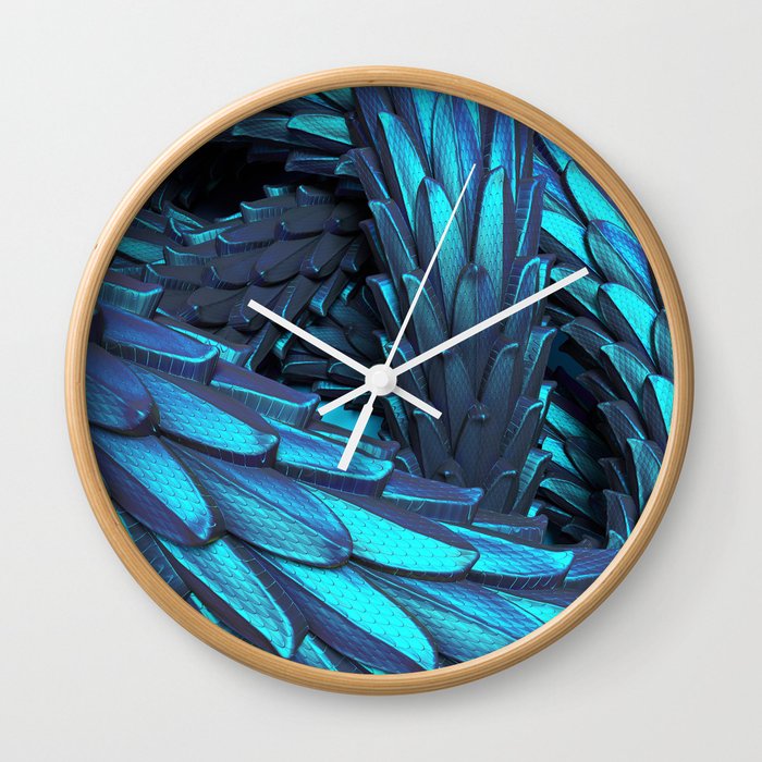 Blue metallic fantasy dragon skin texture.  Wall Clock