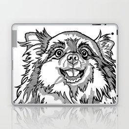Funny Pomeranian Pop Art Drawing, Black and White Line Drawing of a Pomeranian Dog Laptop & iPad Skin