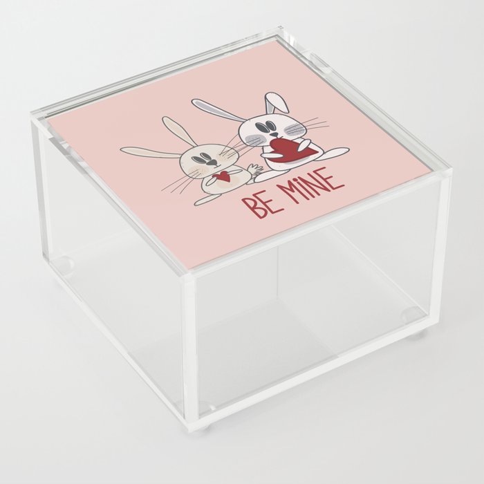 Be mine text with cute bunnies and red heart Acrylic Box