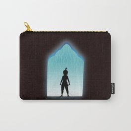 Girl samurai standing shadow of silhouette in rainy day at castle, paisley pattern on dark brown background. Carry-All Pouch