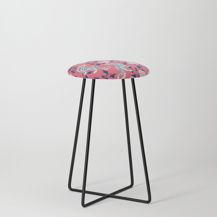 Tigers Coral Pink Blue Counter Stool