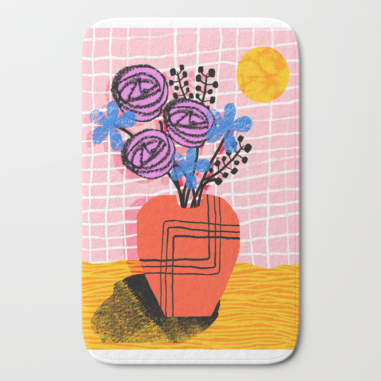 Just Kidding Memphis Retro 80s Throwback Modern Still Life Abstract Floral Flower Vase Bath Mat By Wacka Society6