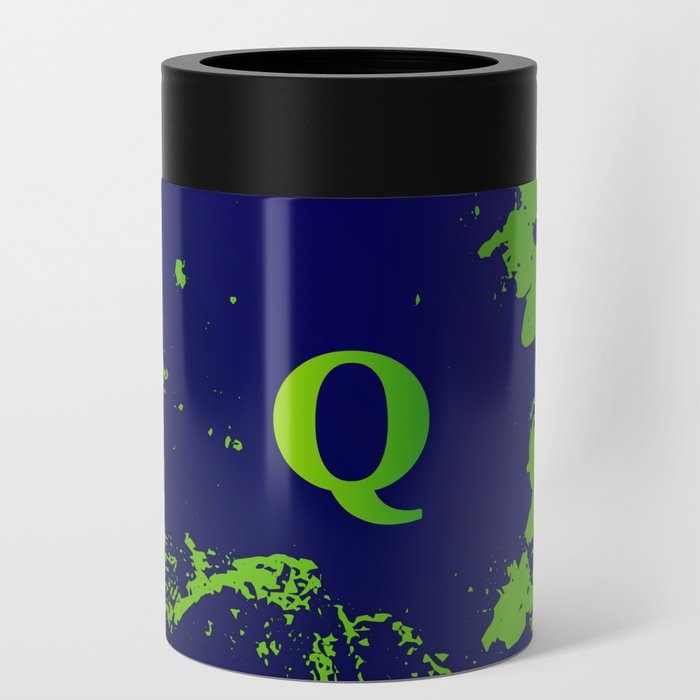  Q Letter Personalized, Green & Blue Grunge Design, Valentine Gift / Anniversary Gift / Birthday Gift Can Cooler