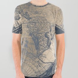 Antique World Map White Gold Navy Blue by Nature Magick All Over Graphic Tee