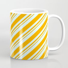 [ Thumbnail: Light Cyan and Orange Colored Lined/Striped Pattern Coffee Mug ]