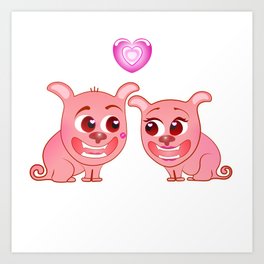 Two Pugs in Love on a Romantic Date.  Art Print