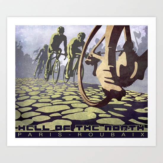 HELL OF THE NORTH retro Paris Roubaix cycling illustration poster Art Print