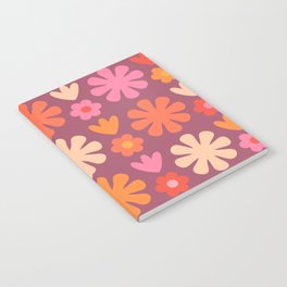 Scandi Floral Grid Retro Flower Pattern Pink Purple Orange Notebook