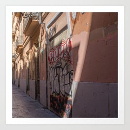 Spain Photography - Street Graffiti In A Narrow Dark Street Art Print