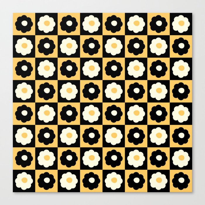 Blossoms & Buttercups - Inverted Colors Checkerboard  Canvas Print