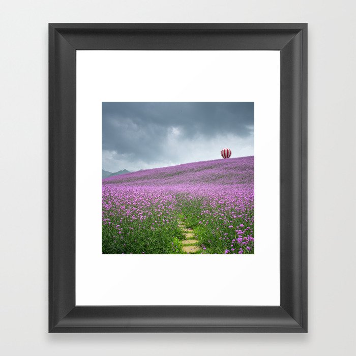 China Photography - Huge Field Of Verbenas Under The Cloudy Sky Framed Art Print