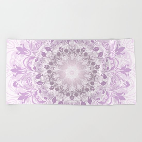 Purple Floral Mandala Beach Towel