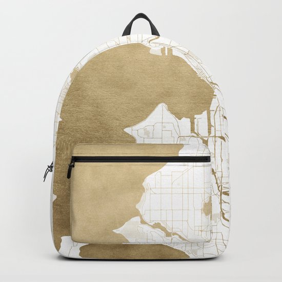 Seattle White and Gold Map Backpack