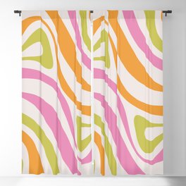 New Groove Trippy Retro 60s 70s Colorful Swirl Abstract Pattern Pink Lime Green Orange Blackout Curtain