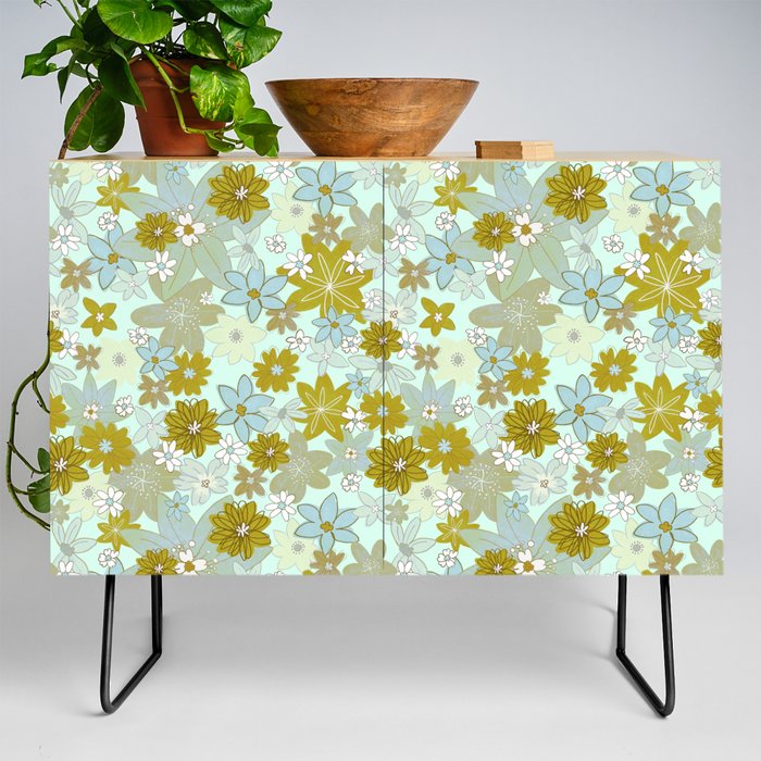 Abuela’s Curtains - olive green & baby blue  Credenza