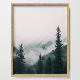 Forest mist beneath the mountain peaks Serving Tray