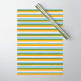 [ Thumbnail: Sky Blue, Green, Orange, and Lavender Colored Lines Pattern Wrapping Paper ]