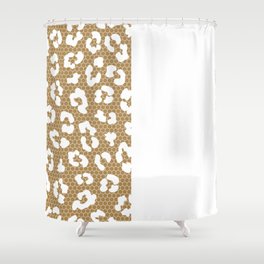 White Leopard Print Lace Vertical Split on Gold Brown Shower Curtain