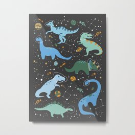 Dinosaurs in Space in Blue Metal Print | Space, Planet, Bluedinosaur, Trex, Stegosaurus, Curated, Constellation, Graphicdesign, Dino, Dinosaurlover 