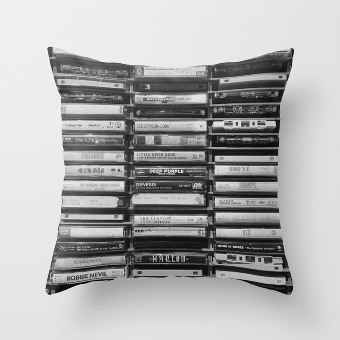 Cassette Tapes Pattern (Black and White) Throw Pillow