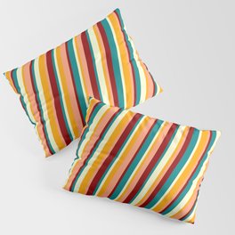 [ Thumbnail: Colorful Orange, Light Salmon, Dark Red, Teal & Light Yellow Colored Lines Pattern Pillow Sham ]