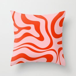 Modern Retro Liquid Swirl Abstract Pattern in Light Pink and Red Orange Throw Pillow