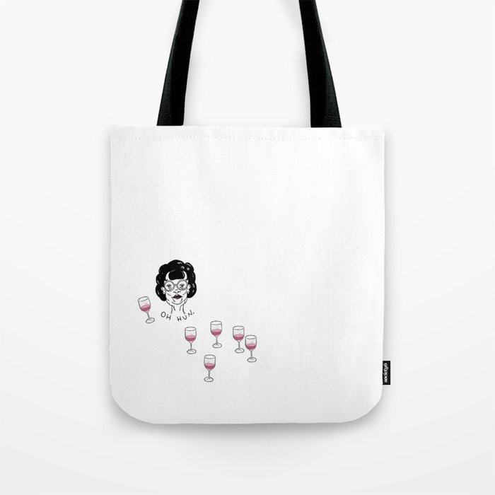 Oh Hun: Black and White Illustration with Wine Tote Bag