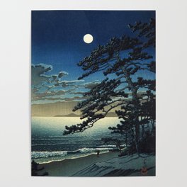 Moon over Ninomiya Beach by Kawase Hasui - Japanese Vintage Woodblock Ukiyo-e Painting Poster