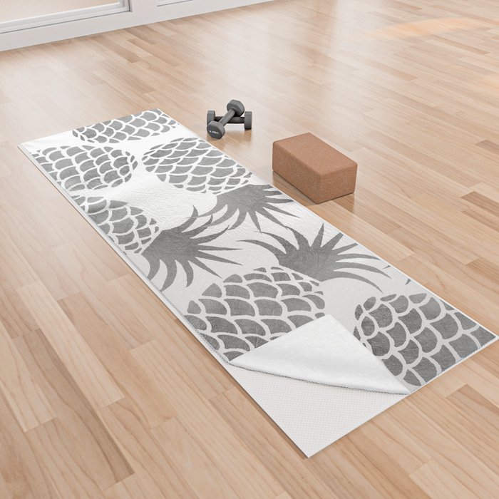 Modern white silver luxury tropical pineapple  Yoga Towel