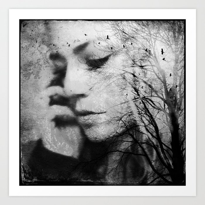 Another World surreal dreamy portrait, woman nature photo, tree Art Print by Jen's Art | Society6
