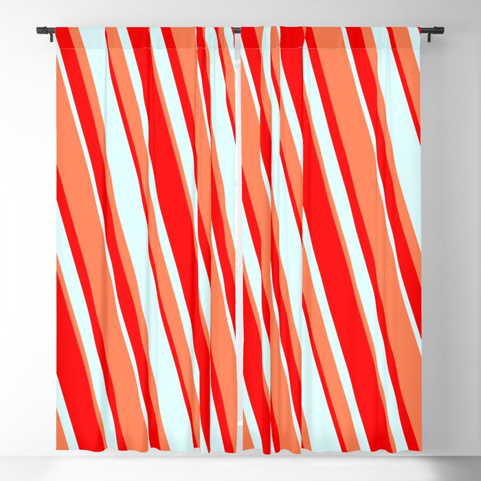 Red, Light Cyan & Coral Colored Lines/Stripes Pattern Blackout Curtain