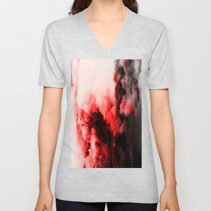 In Pain - Red And Black Abstract V Neck T Shirt