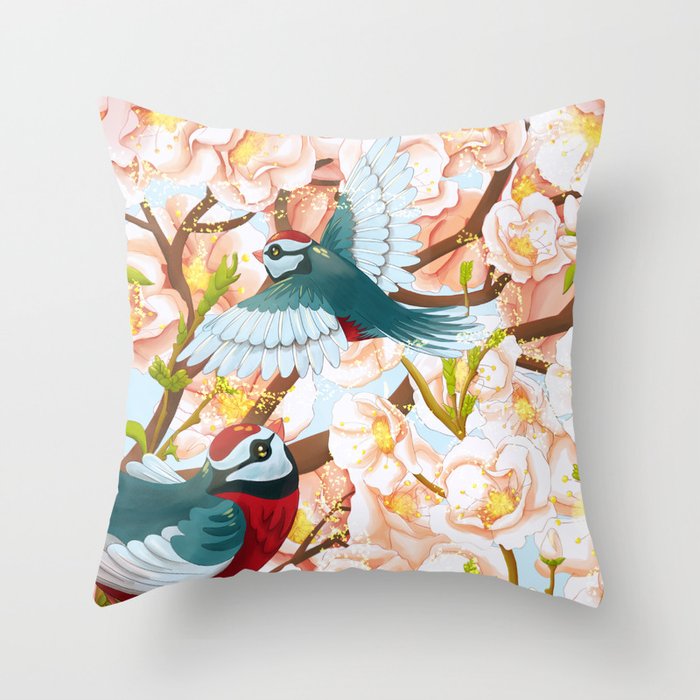 The seasons | Spring birds Throw Pillow