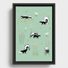Skunks and Wildflowers Framed Canvas