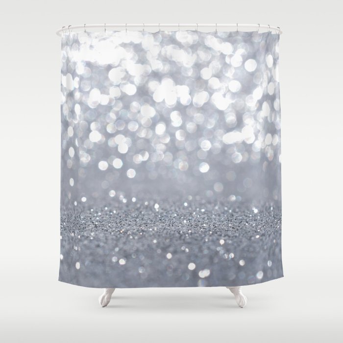 Silver Glitter Abstract Shower Curtain, Shiny Sparkle Glitter Shower Curtain