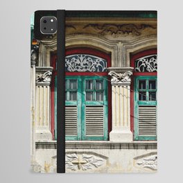 Traditional Singapore Peranakan or Straits Chinese shop house with arched windows and antique green shutters in downtown Singapore iPad Folio Case