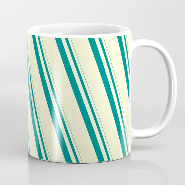 Teal and Light Yellow Colored Striped/Lined Pattern Coffee Mug