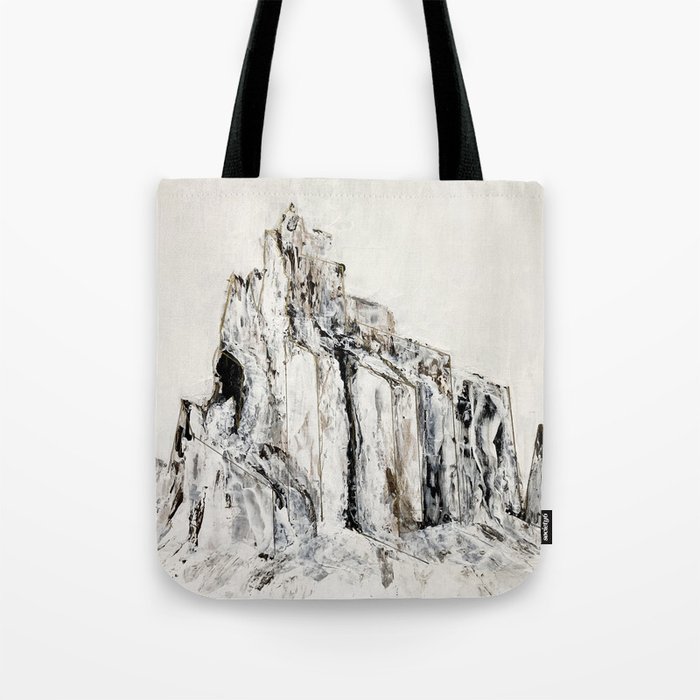 Abstract Landscape Painting Shiprock Black White Geometric Tote